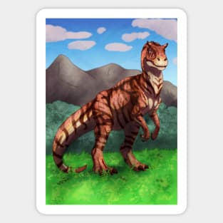 Tiger Allosaurus with Mountains Sticker